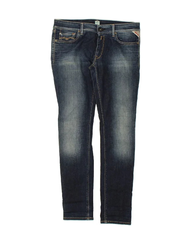 REPLAY Womens Luz Skinny Jeans W31 L30 Navy Blue Cotton Trendy Button-Up High-Waist Jeans REPLAY Womens Luz Skinny Jeans W31 L30 Navy Blue Cotton Trendy Button-Up High-Waist Jeans