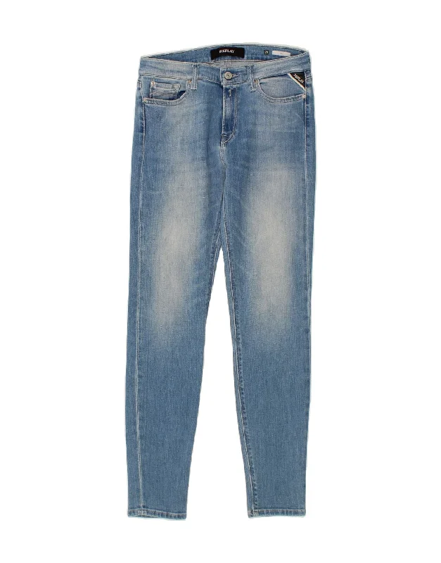 REPLAY Womens Skinny Jeans  W29 L29 Blue Cotton Trendy Low-Rise Slim Jeans