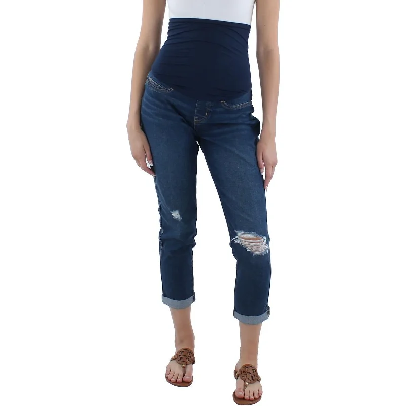 Signature by Levi Strauss & Co. Womens Maternity Distressed Boyfriend Jeans Elegant Raw Hem Jeans