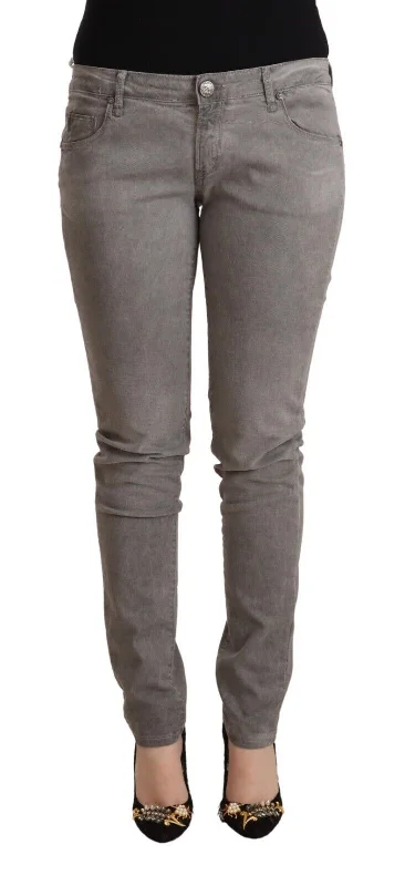 Sleek Gray Skinny Low Waist Jeans Fashionable Straight Cut Jeans