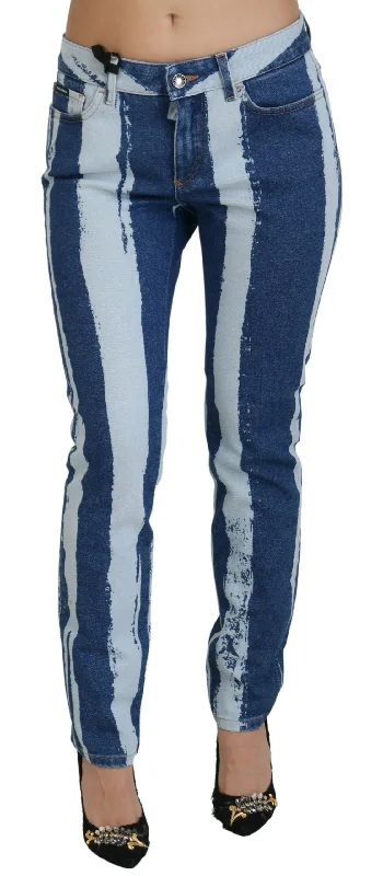 Dolce & Gabbana Sleek Striped Slim Fit Italian Jeans Stylish Bootcut Denim Jeans