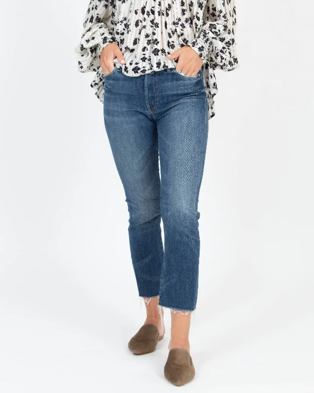 "The Insider Crop" Fray Bottom Jeans Elegant Dark-Wash Bootcut Jeans