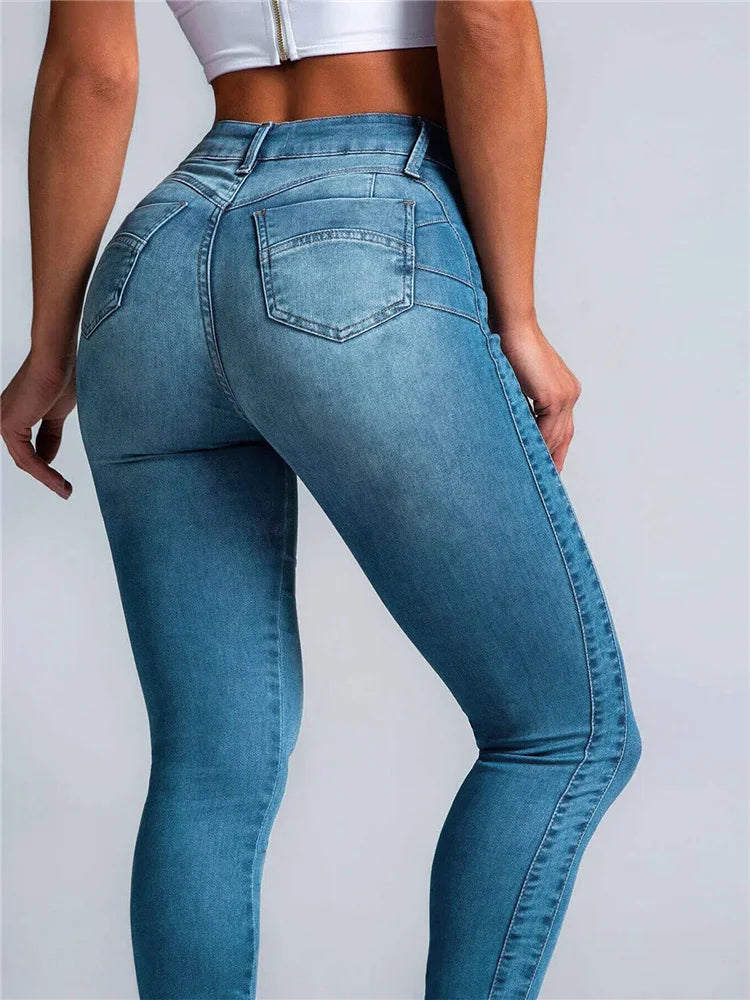 Women High Waist Stretch Skinny Hips Wrap Jeans Lady Slim Fit Classic Narrow Leg Denim Comfortable Stretch Fit Jeans