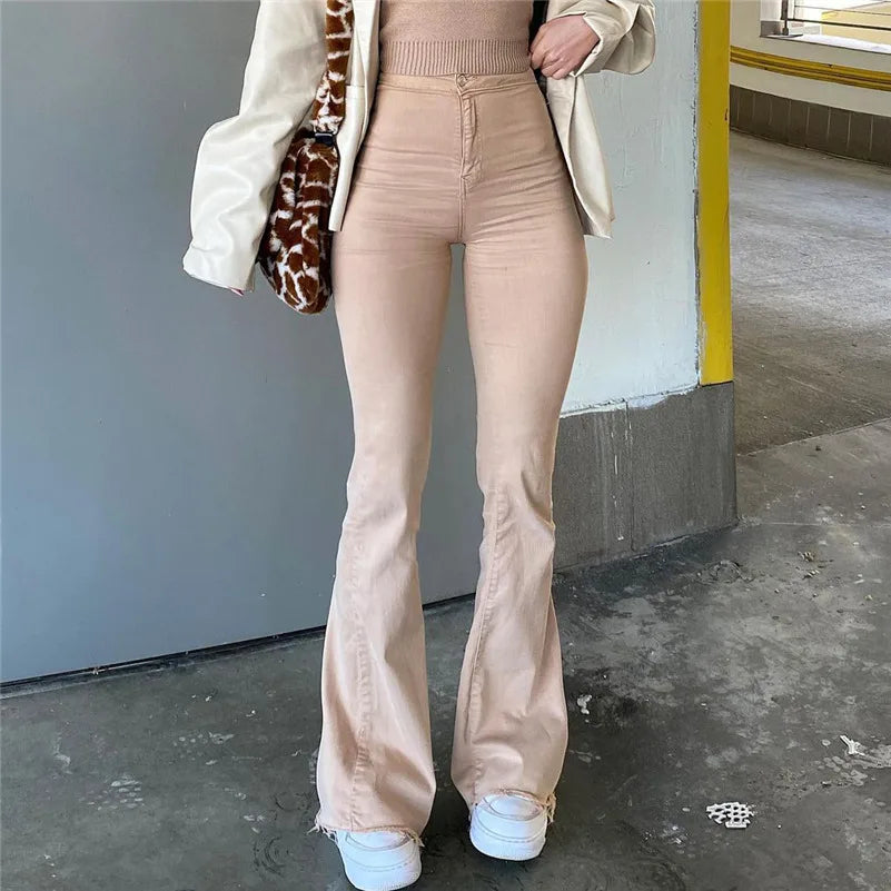 Women Stretch Hips Wrap Skinny Flare Jeans Lady Vintage Y2K Punk High Waist Denim Casual Distressed Skinny Jeans