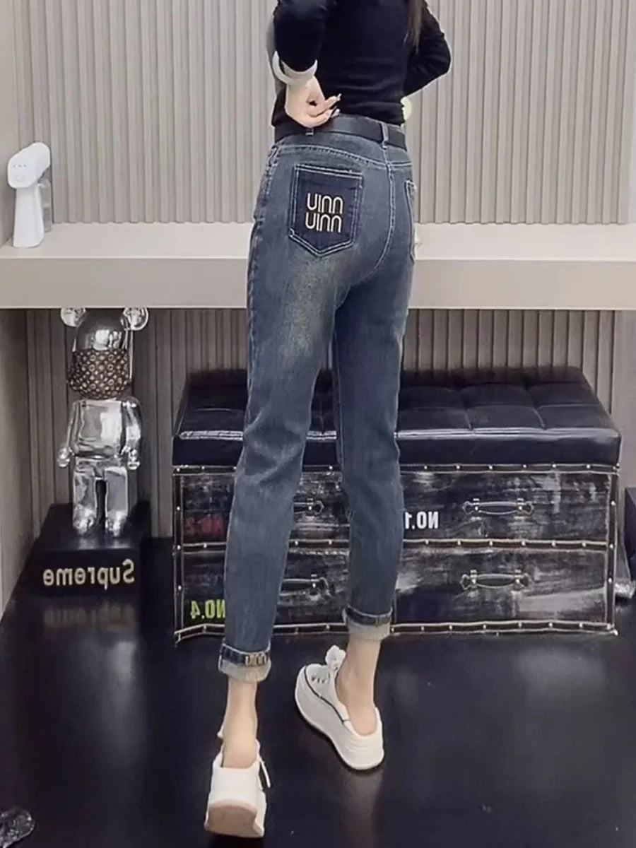 Y2k Jeans Nine Minute Smoke Tube Women Jeans Large Size High Casual Wide-Legged Denim Jeans