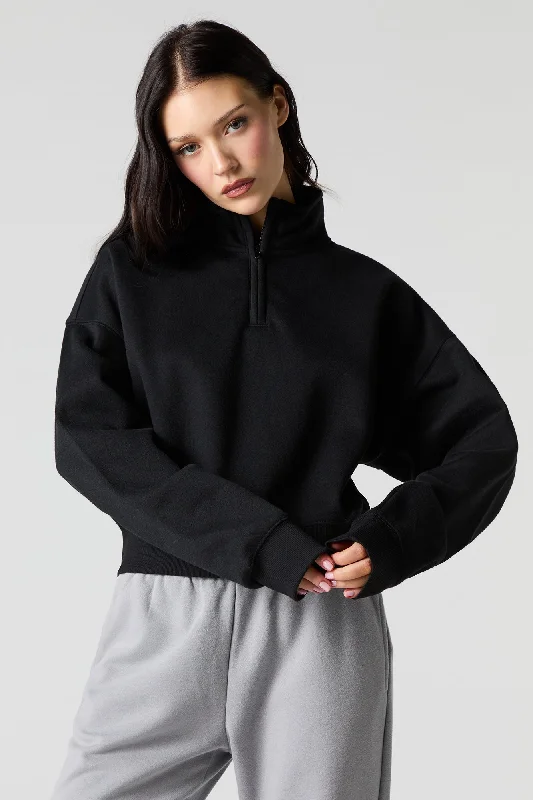 Quarter Zip Fleece Sweatshirt Hoodie with Turtle Neck Cozy Winter