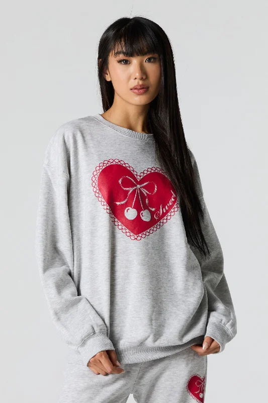 Cutesy Graphic Fleece Sweatshirt Hoodie with Raglan Sleeves Sporty Comfortable