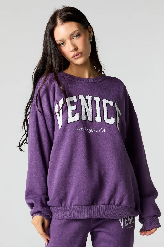 Oversized Destination Chenille Embroidered Fleece Sweatshirt Hoodie with Zipper Versatile Modern