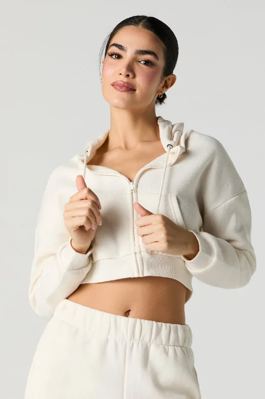 Active Cropped Zip-Up Fleece Hoodie Hoodie Crop Top Short Trendy