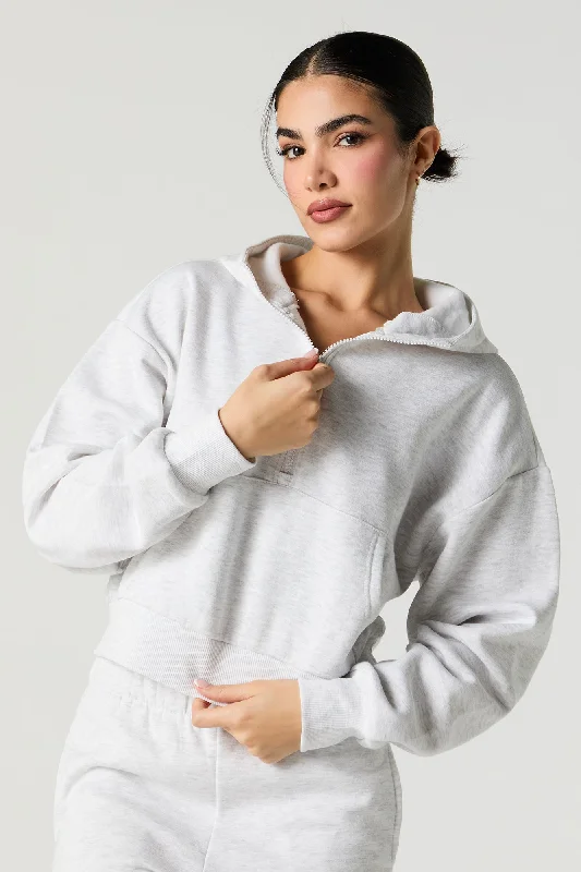 Active Quarter Zip Fleece Hoodie Hoodie with Batwing Sleeves Loose Dramatic
