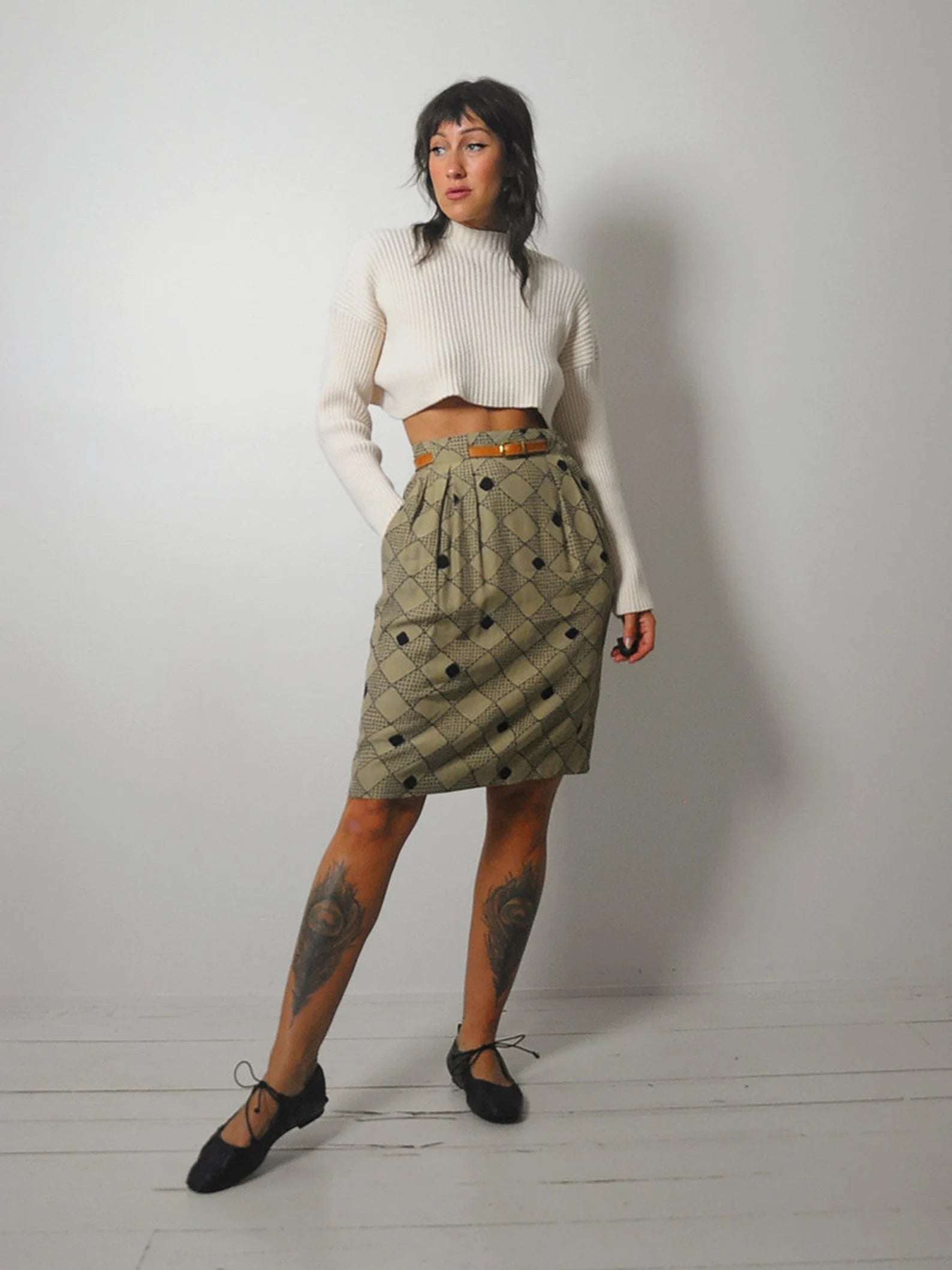 1980's Christian Dior Pocket Skirt linen skirt natural