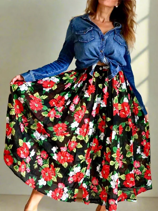 80's Daisy Floral Maxi Skirt midi skirt versatile