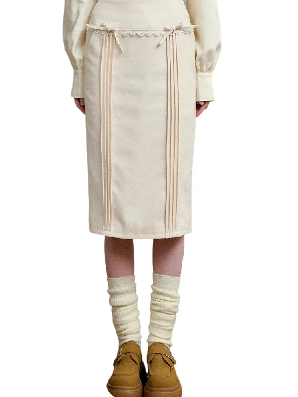 A-Line Heavy Pleated Bow Skirt high waist skirt