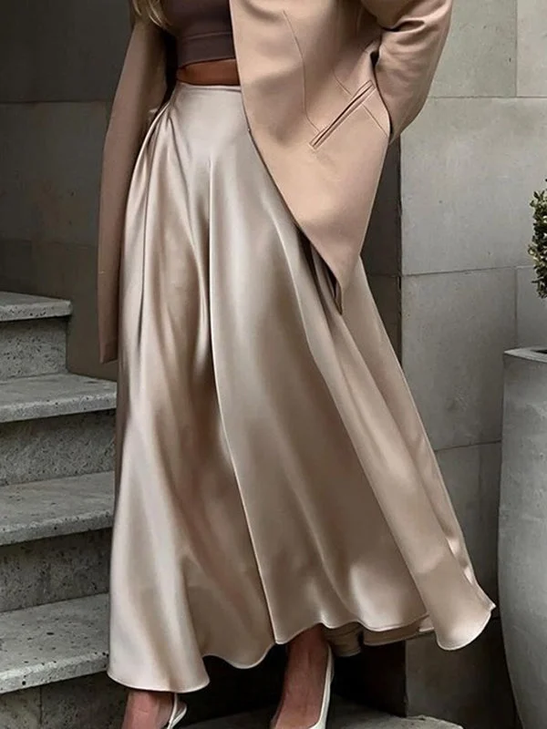 A-Line High Waisted Elasticity Pleated Solid Color Skirts chiffon skirt flowing