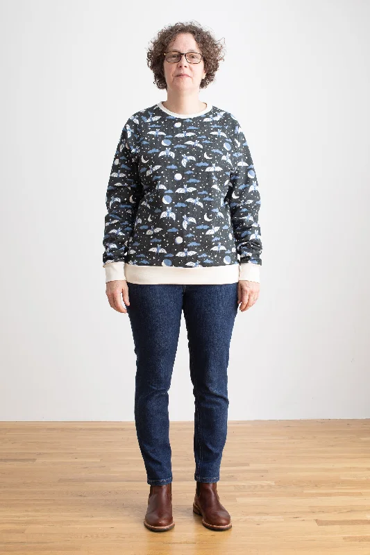 Adult Sweatshirt - Bats Blue & Charcoal Hoodie with Crew Neck Simple Timeless