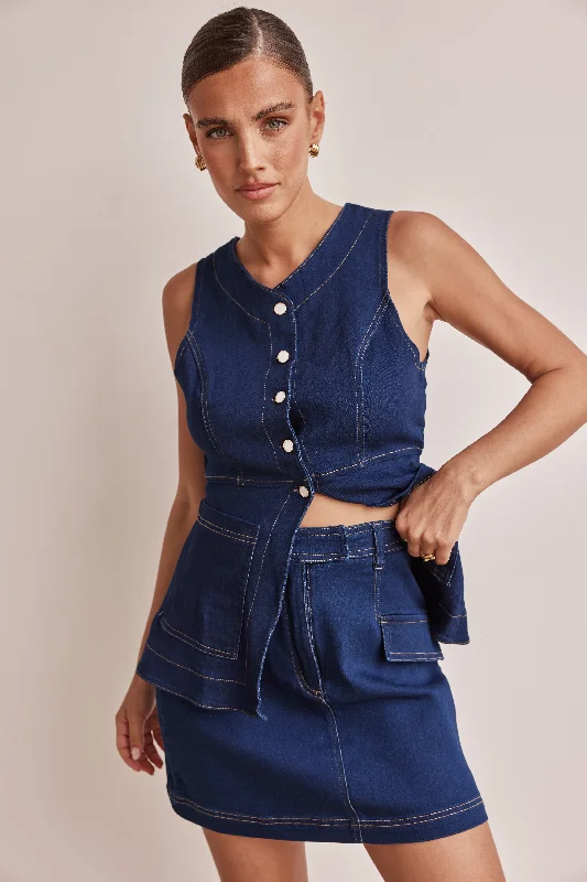Amaia Mini Skirt (Blue) ruffled skirt detail