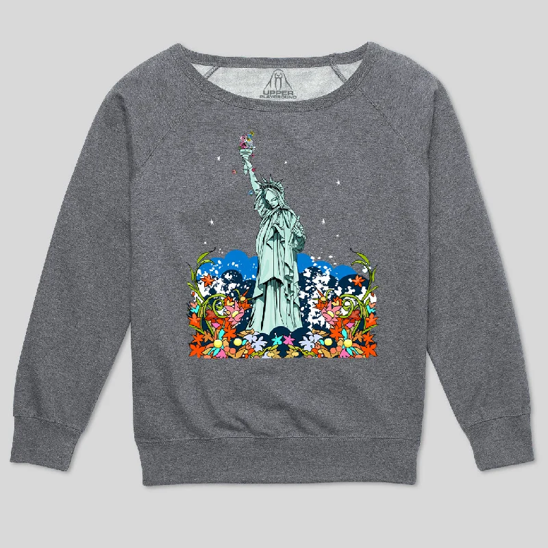 ...and Justice for All  WOMEN'S SCOOP NECK SWEATSHIRT Hoodie with Metallic Shiny Futuristic