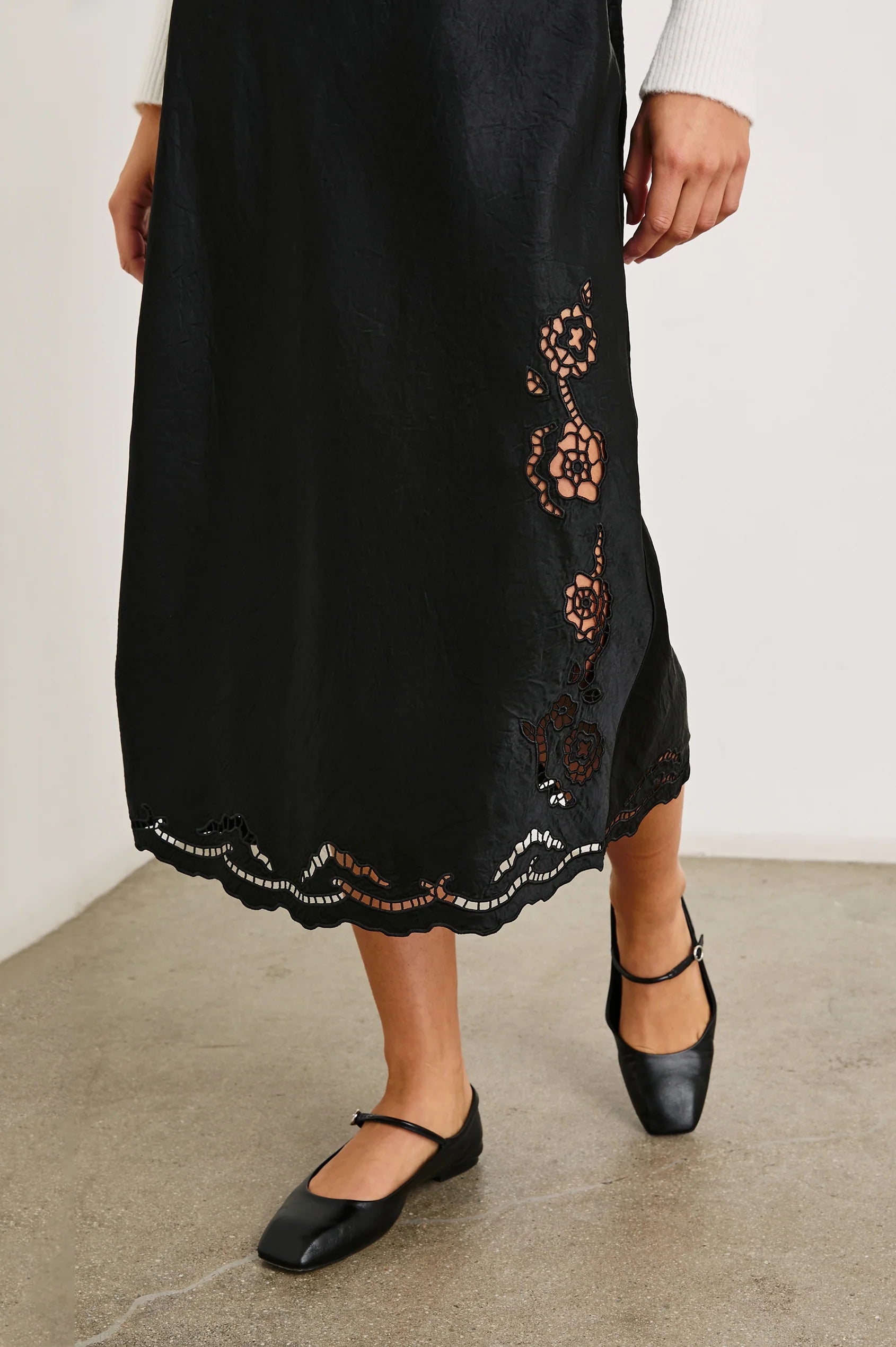 Anya Skirt ~ Black Eyelet corduroy skirt textured