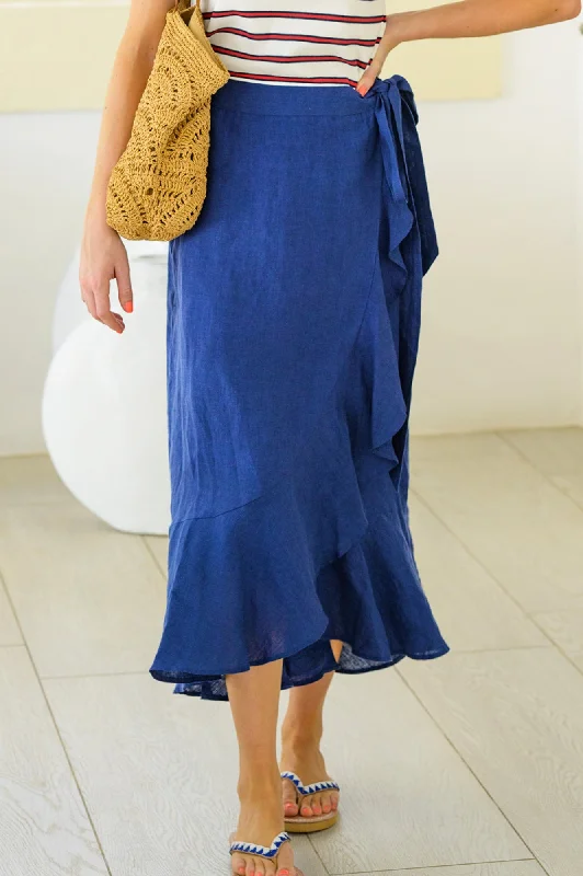 April Linen Wrap Skirt | Navy denim skirt classic