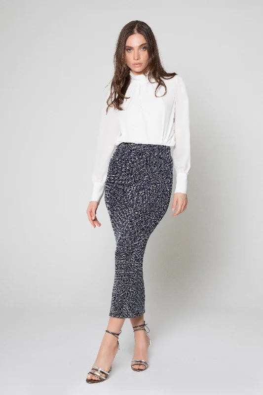B&W Print Midi Skirt linen skirt relaxed