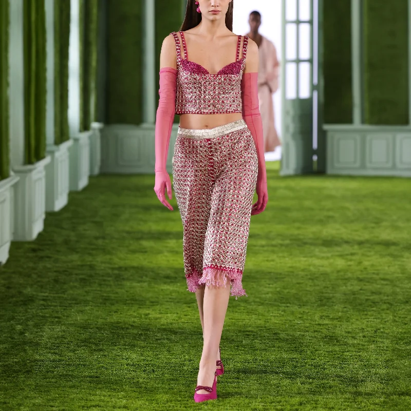 Beaded Tulle Crop Top with Skirt asymmetrical skirt cut