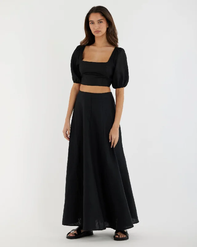Beatrice Linen Maxi Skirt - Black wool skirt warm