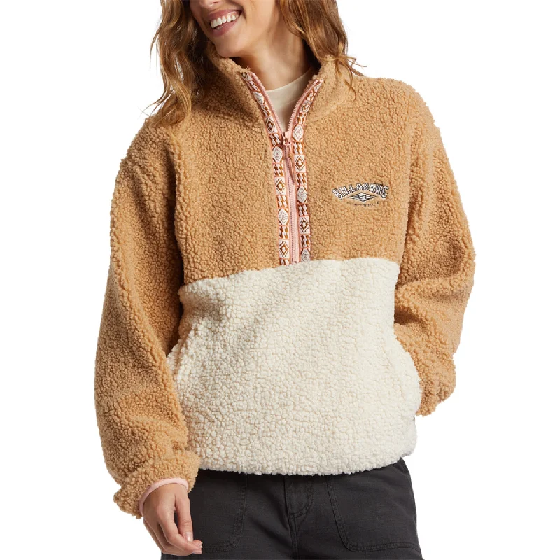 Billabong Women's Horizon Color Block Half-Zip Fleece Pullover Sweatshirt Hoodie with Hem Fringe Bohemian Relaxed