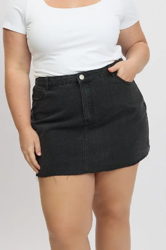 Black High Waist Mini Skirt zip skirt side