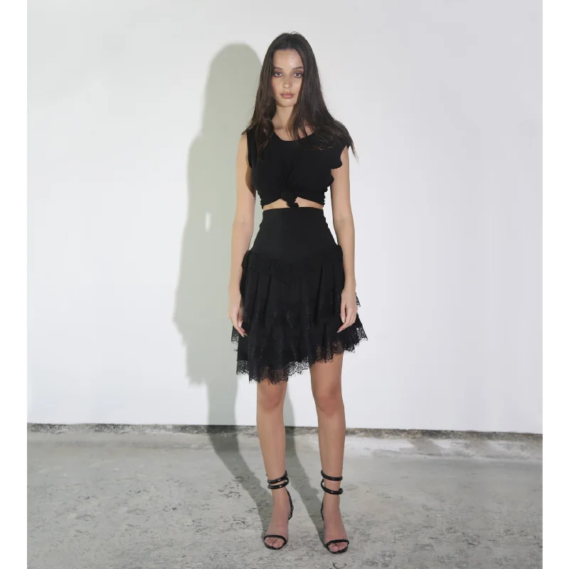 Black Modal and Lace Skirt Sculpting Waistband denim skirt trendy