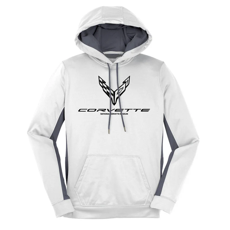 C8 Corvette Ladies' White Colorblock Hoodie Hoodie with Turtle Neck Cozy Winter