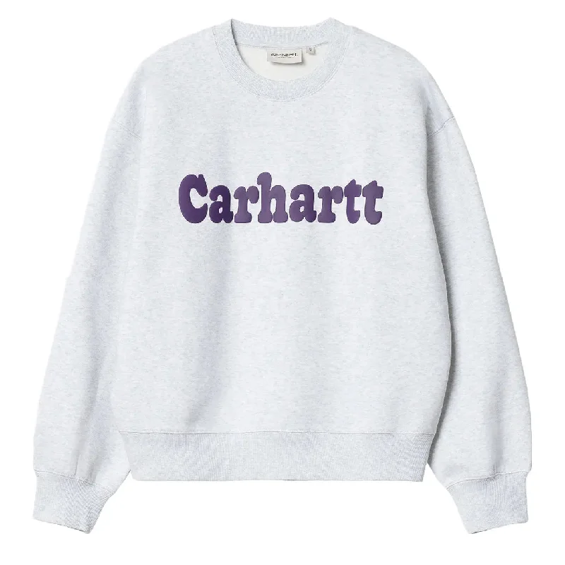 Carhartt WIP Womens Bubbles Sweatshirt Grey Heather / Cassis Hoodie with Hem Embroidery Detailed Premium Carhartt WIP Womens Bubbles Sweatshirt Grey Heather / Cassis Hoodie with Hem Embroidery Detailed Premium