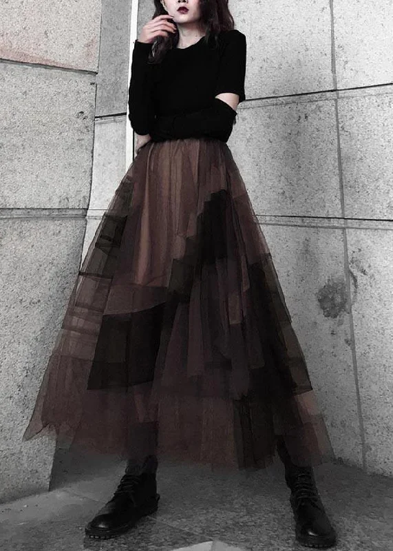 Casual Color block High Waist tulle Skirt Summer elastic waist skirt