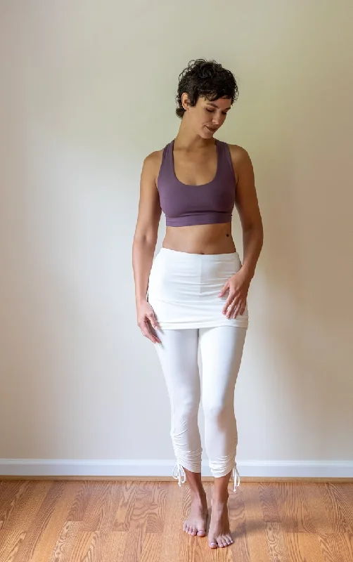 Cinched Ruched Yoga Leggings With Lace Up Side Ties and Mini Skirt denim skirt stylish