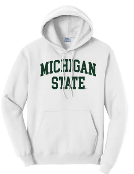 Classic Michigan State White Hoodie Hoodie with Hem Detail Decorative Unique