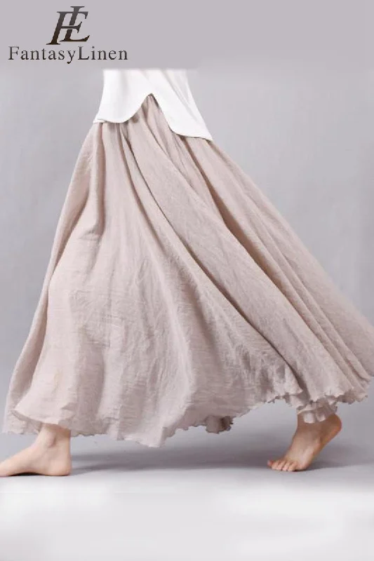 Multicolor Sun Skirt Elastic Waist Cotton linen Skirt Big Hem Long Skirt Women Clothes S1725 modal blend skirt