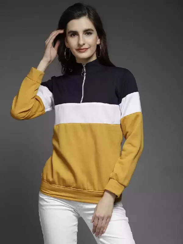 TANDUL Full Sleeve Color Block Women Sweatshirt Hoodie with Front Slit Layering Stylish TANDUL Full Sleeve Color Block Women Sweatshirt Hoodie with Front Slit Layering Stylish