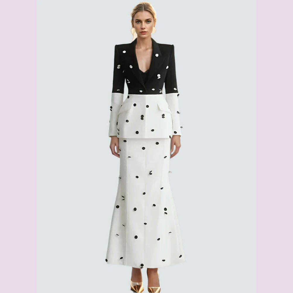 DEAT Fashion Women 2 Pcs Set Blazer Contrast Color Sequin Decorate Slim Hip Wrapping Fishtail Skirt Suit Autumn 2024 New 7AB4672 corduroy skirt cozy