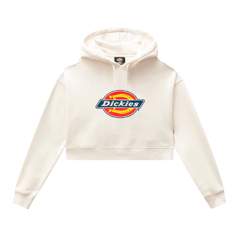 Icon Logo Crop Hoodie W - White Hoodie with Pattern Geometric Abstract