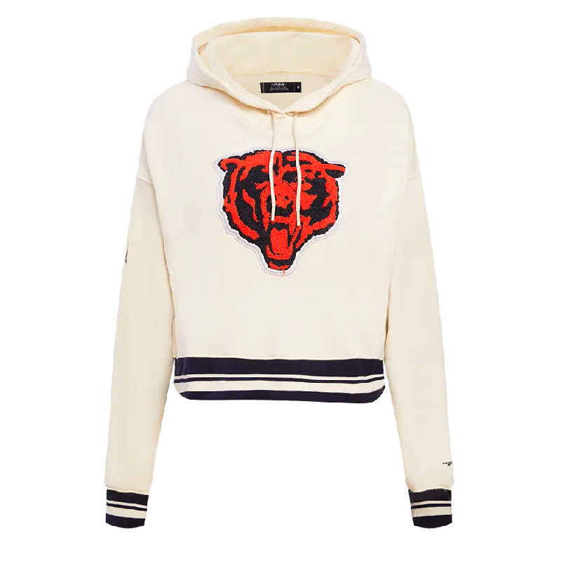 NFL CHICAGO BEARS RETRO CLASSIC WOMEN'S CROPPED PO HOODIE (EGGSHELL/MIDNIGHT NAVY) Hoodie with Oversized Fit Loose Comfortable NFL CHICAGO BEARS RETRO CLASSIC WOMEN'S CROPPED PO HOODIE (EGGSHELL/MIDNIGHT NAVY) Hoodie with Oversized Fit Loose Comfortable