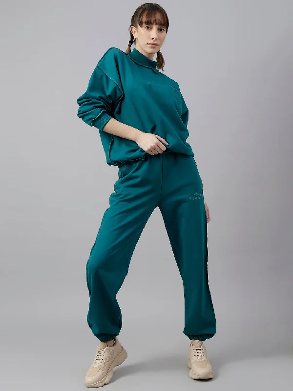 Fitkin Women Green Crew Neck Oversized Designer Sweatshirt Hoodie with Hem Detail Decorative Unique