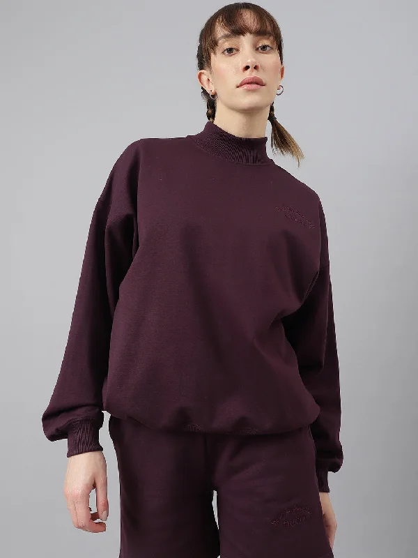 Fitkin Women Purple Crew Neck Oversized Sweatshirt Hoodie with Raw Hem Edgy Unfinished Fitkin Women Purple Crew Neck Oversized Sweatshirt Hoodie with Raw Hem Edgy Unfinished