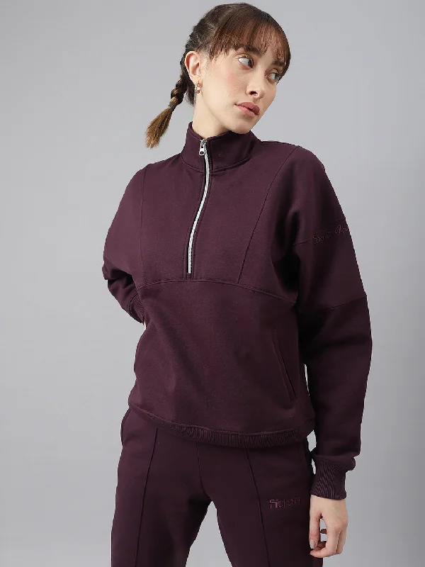 Fitkin Women Purple Regular Fit Fleece Sweatshirt Hoodie with Hem Frayed Vintage Worn Fitkin Women Purple Regular Fit Fleece Sweatshirt Hoodie with Hem Frayed Vintage Worn