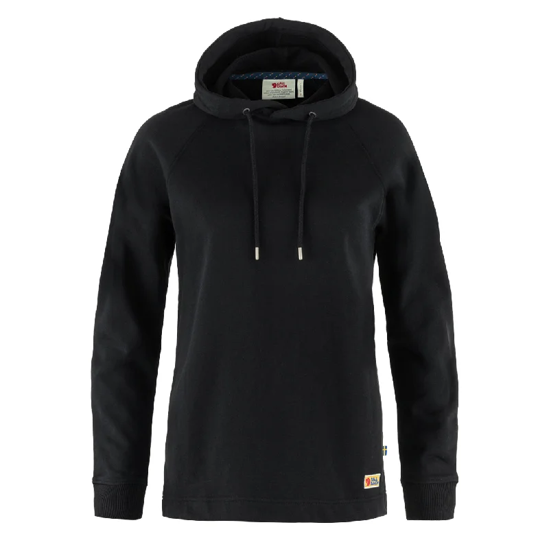 Fjallraven Womens Vardag Hoodie Black Hoodie with Puffed Sleeves Voluminous Trendy