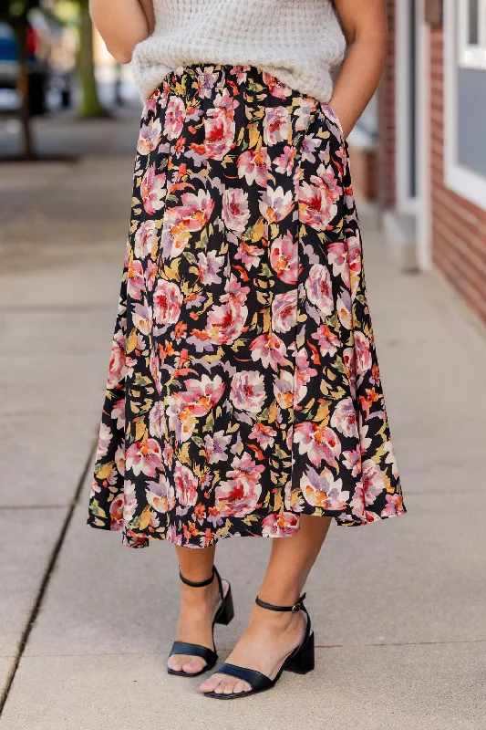 Flawless Floral Midi Skirt asymmetrical skirt cut