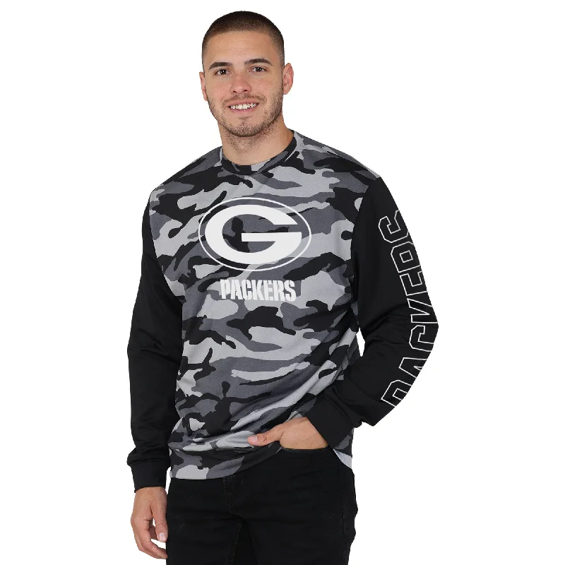 Green Bay Packers SMU Camo Printed Sweatshirt Hoodie with Raw Hem Edgy Unfinished