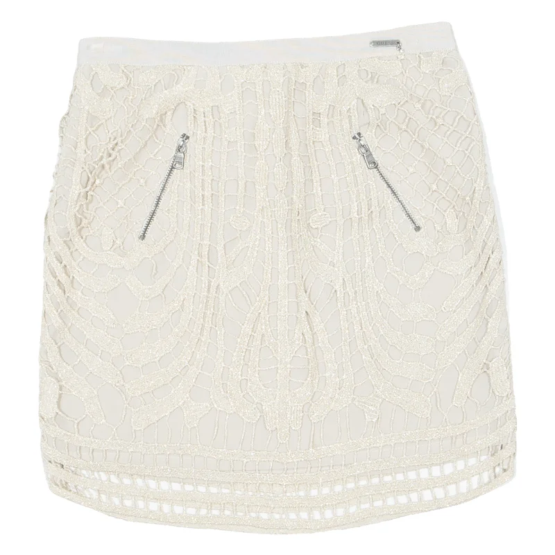 GUESS Womens Mini Skirt Beige Short Lace S ribbed skirt waist