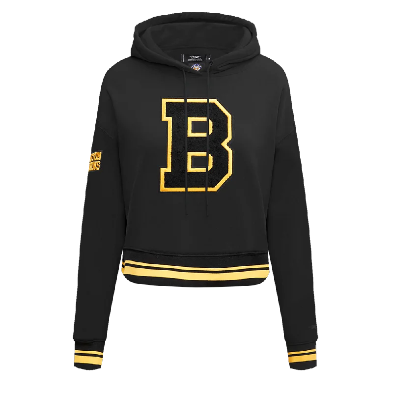 NHL BOSTON BRUINS RETRO CLASSIC WOMEN'S RIB CROPPED PO HOODIE (BLACK/YELLOW) Hoodie with Zipper Placket Modern Functional NHL BOSTON BRUINS RETRO CLASSIC WOMEN'S RIB CROPPED PO HOODIE (BLACK/YELLOW) Hoodie with Zipper Placket Modern Functional