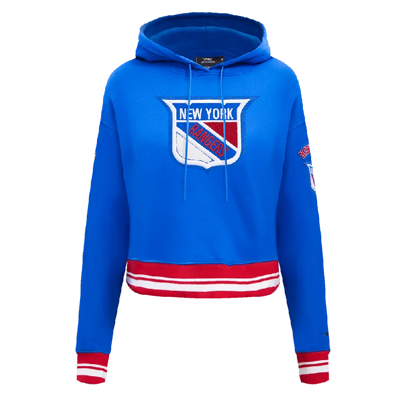 NHL NEW YORK RANGERS RETRO CLASSIC WOMEN'S RIB CROPPED PO HOODIE (ROYAL BLUE/RED) Hoodie with Oversized Fit Loose Comfortable