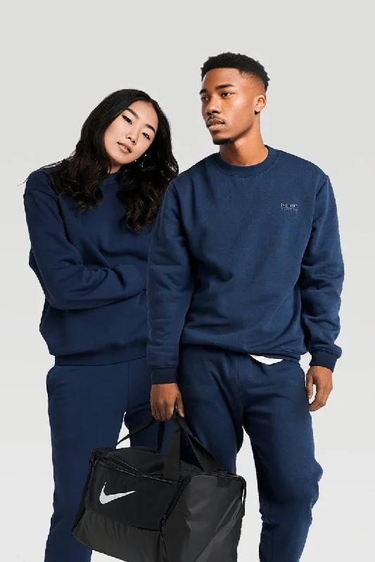 INSPORT UNISEX ALASKA NAVY CREW SWEATSHIRT Hoodie with Hidden Zipper Minimalist Clean