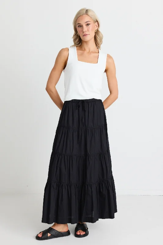 Jealous Black Cotton Multi Tiered Maxi Skirt corduroy skirt comfortable